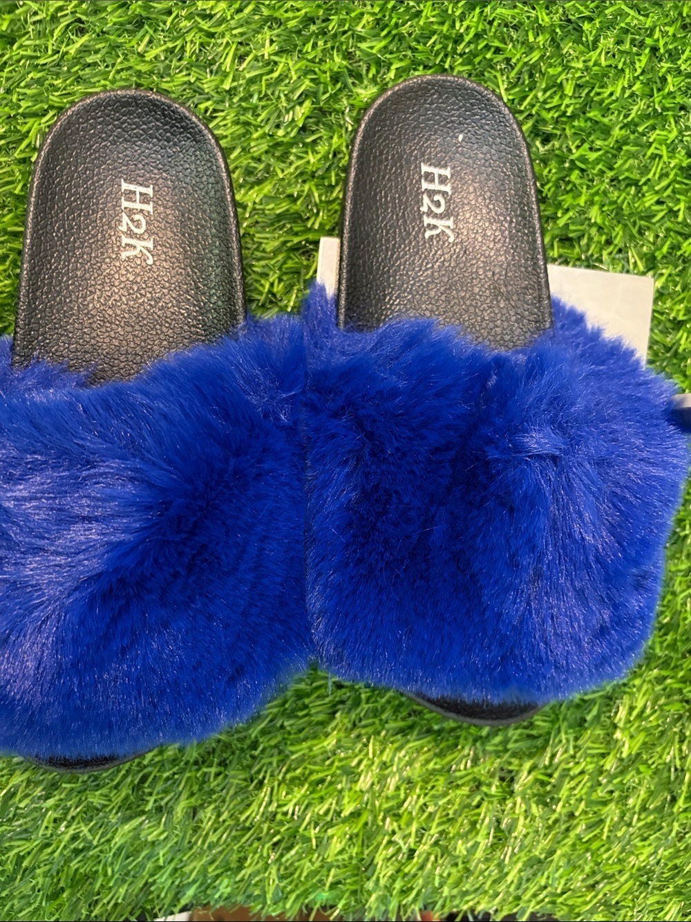 H & K Blue and Black Slides NIB-Size 6 RUNS BIG